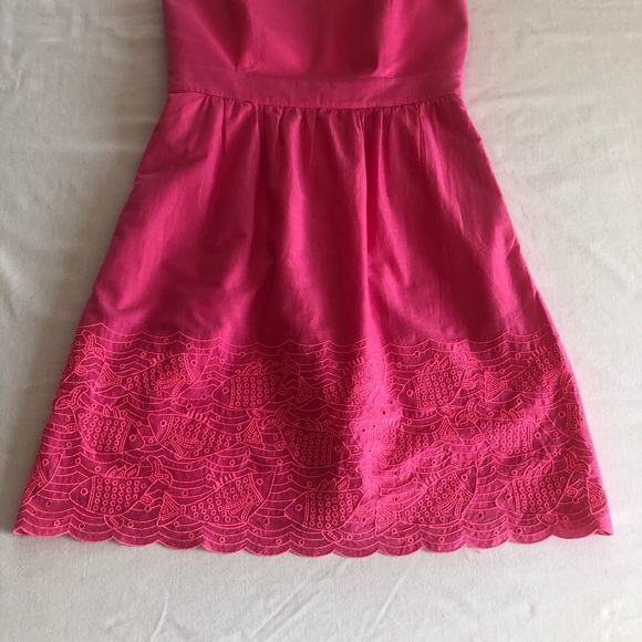 Vineyard Vines Fish Eyelet in Pink Cotton Strapless Fit & Flare Size 4 - Picture 4 of 16